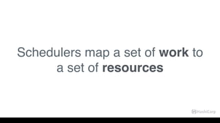 Schedulers map a set of work to
a set of resources
 