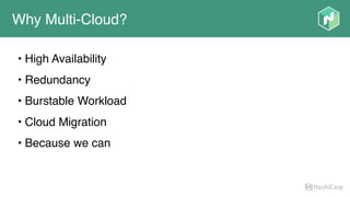 Why Multi-Cloud?
• High Availability
• Redundancy
• Burstable Workload
• Cloud Migration
• Because we can
 