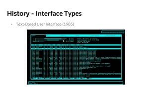 History - Interface Types
• Text-Based UserInterface (1985)
 