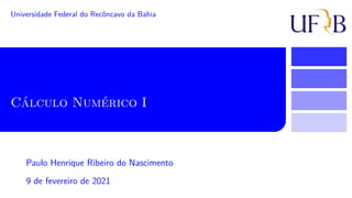 Cálculo Numérico I
Universidade Federal do Recôncavo da Bahia
9 de fevereiro de 2021
Paulo Henrique Ribeiro do Nascimento
 