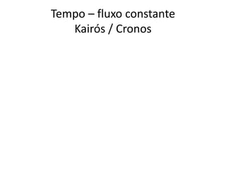 Tempo – fluxo constante
Kairós / Cronos
 