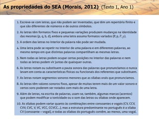 As propriedades do SEA (Morais, 2012) (Texto 1, Ano 1)
 