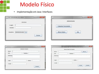 Modelo Físico
• Implementação em Java: Interfaces
 