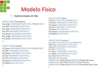Modelo Físico
• Implementação em SQL
 
