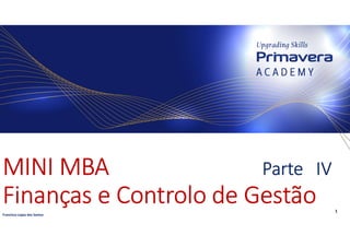 Francisco Lopes dos Santos
MINI MBA Parte IV
Finanças e Controlo de Gestão 1
 