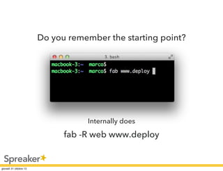Do you remember the starting point?

Internally does

fab -R web www.deploy

 
