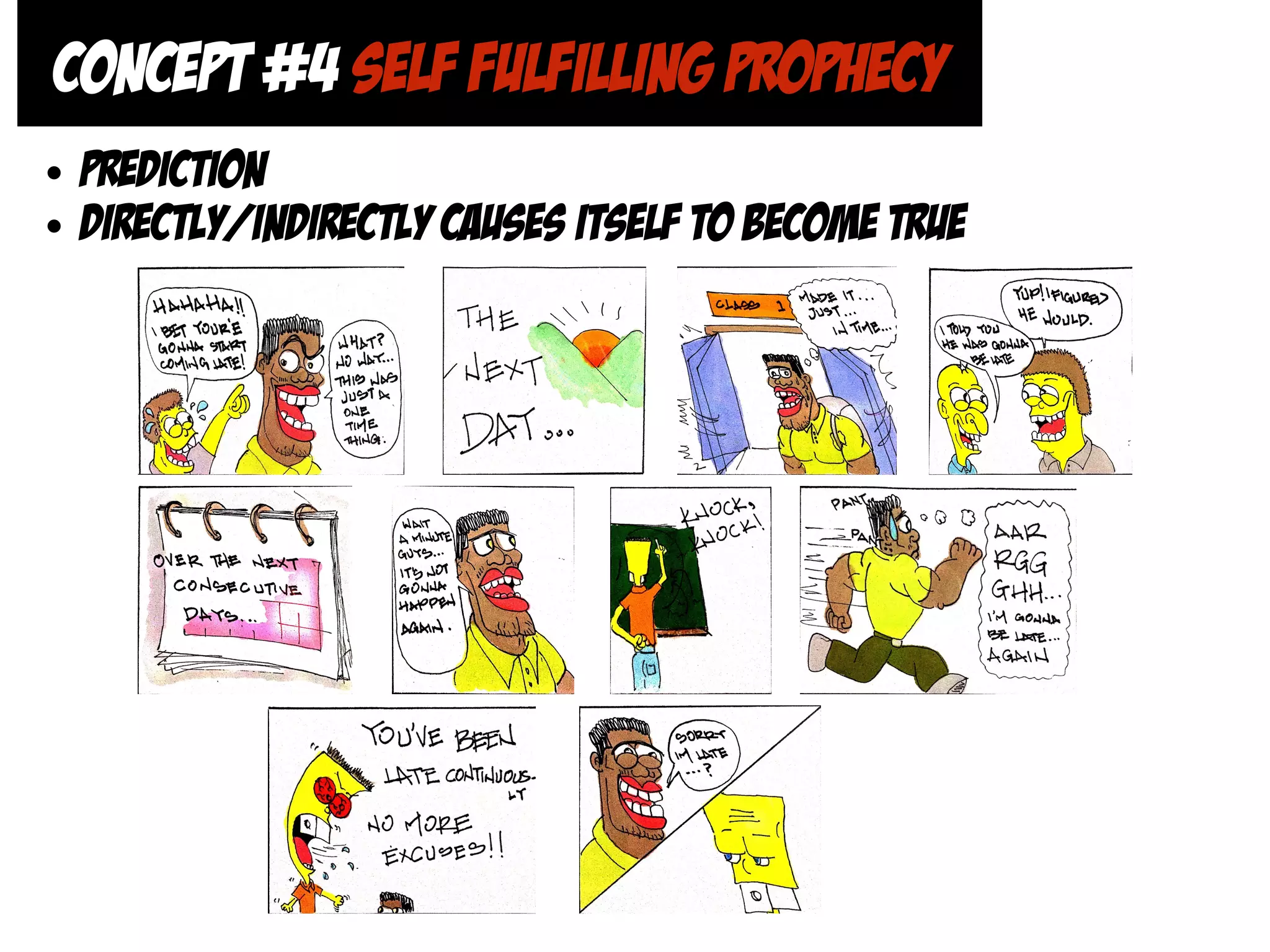 CONCEPT #4 SELF FULFILLING PROPHECY
• prediction
• directly/indirectly causes itself to become true