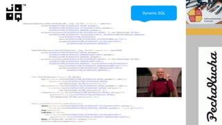 CommonTableExpression<Record3<BigDecimal, Long, String>> sollZeilen = name(SOLL)
.fields(BUCHUNGSSYSTEM_BUCHUNGSSATZ.BETRAG.getName(),
BUCHUNGSSYSTEM_BUCHUNGSSATZ.SOLLSELLERACCOUNTID.getName(),
BUCHUNGSSYSTEM_BUCHUNGSSATZ.WAEHRUNG.getName())
.as(select(coalesce(sum(BUCHUNGSSYSTEM_BUCHUNGSSATZ.BETRAG), 0).cast(SQLDataType.DECIMAL),
BUCHUNGSSYSTEM_BUCHUNGSSATZ.SOLLSELLERACCOUNTID, BUCHUNGSSYSTEM_BUCHUNGSSATZ.WAEHRUNG)
.from(BUCHUNGSSYSTEM_BUCHUNGSSATZ)
.where(BUCHUNGSSYSTEM_BUCHUNGSSATZ.SOLLKONTONUMMER.eq("1230"))
.groupBy(BUCHUNGSSYSTEM_BUCHUNGSSATZ.SOLLSELLERACCOUNTID,
BUCHUNGSSYSTEM_BUCHUNGSSATZ.WAEHRUNG));
CommonTableExpression<Record3<BigDecimal, Long, String>> habenZeilen = name(HABEN)
.fields(BUCHUNGSSYSTEM_BUCHUNGSSATZ.BETRAG.getName(),
BUCHUNGSSYSTEM_BUCHUNGSSATZ.HABENSELLERACCOUNTID.getName(),
BUCHUNGSSYSTEM_BUCHUNGSSATZ.WAEHRUNG.getName())
.as(select(coalesce(sum(BUCHUNGSSYSTEM_BUCHUNGSSATZ.BETRAG), 0).cast(SQLDataType.DECIMAL),
BUCHUNGSSYSTEM_BUCHUNGSSATZ.HABENSELLERACCOUNTID,
BUCHUNGSSYSTEM_BUCHUNGSSATZ.WAEHRUNG).from(BUCHUNGSSYSTEM_BUCHUNGSSATZ)
.where(BUCHUNGSSYSTEM_BUCHUNGSSATZ.HABENKONTONUMMER.eq("1230"))
.groupBy(BUCHUNGSSYSTEM_BUCHUNGSSATZ.HABENSELLERACCOUNTID,
BUCHUNGSSYSTEM_BUCHUNGSSATZ.WAEHRUNG));
final Field<BigDecimal> totals = DSL.decode()
.when(sollZeilen.field(BUCHUNGSSYSTEM_BUCHUNGSSATZ.BETRAG.getName()).isNull(),
habenZeilen.field(BUCHUNGSSYSTEM_BUCHUNGSSATZ.BETRAG)
.cast(SQLDataType.DECIMAL.precision(19, 2)))
.when(habenZeilen.field(BUCHUNGSSYSTEM_BUCHUNGSSATZ.BETRAG.getName()).isNull(),
sollZeilen.field(BUCHUNGSSYSTEM_BUCHUNGSSATZ.BETRAG).multiply(-1)
.cast(SQLDataType.DECIMAL.precision(19, 2)))
.otherwise(sollZeilen.field(BUCHUNGSSYSTEM_BUCHUNGSSATZ.BETRAG).multiply(-1)
.plus(habenZeilen.field(BUCHUNGSSYSTEM_BUCHUNGSSATZ.BETRAG))
.cast(SQLDataType.DECIMAL.precision(19, 2)));
return jooq.with(sollZeilen).with(habenZeilen)
.select(sollZeilen.field(BUCHUNGSSYSTEM_BUCHUNGSSATZ.SOLLSELLERACCOUNTID.getName()),
sollZeilen.field(BUCHUNGSSYSTEM_BUCHUNGSSATZ.WAEHRUNG.getName()), totals.as("total"))
.from(habenZeilen)
.rightJoin(sollZeilen)
.on(sollZeilen.field(BUCHUNGSSYSTEM_BUCHUNGSSATZ.SOLLSELLERACCOUNTID)
.eq(habenZeilen.field(BUCHUNGSSYSTEM_BUCHUNGSSATZ.HABENSELLERACCOUNTID)))
.where(val(BigDecimal.valueOf(0)).notEqual(totals))
.fetchInto(CommissionSammelkonto.class);
Dynamic SQL
 