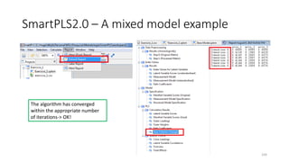 SmartPLS2.0 – A mixed model example
The algorithm has converged
within the appropriate number
of iterations-> OK!
104
 