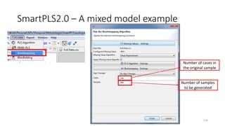 SmartPLS2.0 – A mixed model example
Number of cases in
the original sample
Number of samples
to be generated
116
 