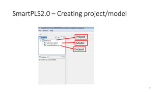 SmartPLS2.0 – Creating project/model
33
Project
Model
Dataset
 
