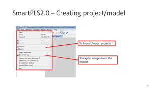 SmartPLS2.0 – Creating project/model
To import/export projects
To export images from the
model
36
 