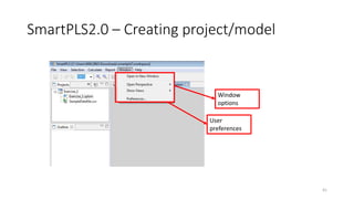 SmartPLS2.0 – Creating project/model
41
Window
options
User
preferences
 
