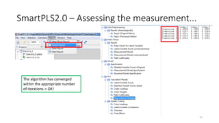 SmartPLS2.0 – Assessing the measurement...
The algorithm has converged
within the appropriate number
of iterations-> OK!
70
 