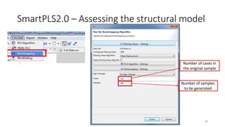 SmartPLS2.0 – Assessing the structural model
Number of cases in
the original sample
Number of samples
to be generated
83
 