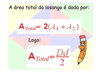 A área total do losango é dada por:
Logo:
 