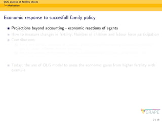 OLG analysis of fertility shocks
Motivation
Economic response to succesfull family policy
Projections beyond accounting - ...