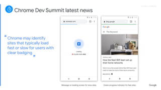 Proprietary + ConﬁdentialProprietary + Conﬁdential
‘‘
Chrome Dev Summit latest news
Chrome may identify
sites that typical...