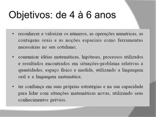 ,,
Objetivos: de 4 à 6 anos
 