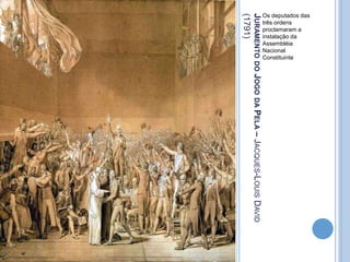 JURAMENTODOJOGODAPELA–JACQUES-LOUISDAVID
(1791)
Os deputados das
três ordens
proclamaram a
instalação da
Assembléia
Nacional
Constituinte
 