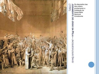 JURAMENTODOJOGODAPELA–JACQUES-LOUISDAVID
(1791)
Os deputados das
três ordens
proclamaram a
instalação da
Assembléia
Nacional
Constituinte
 