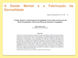 A Saúde Mental e a Fabricação da
Normalidade
 
