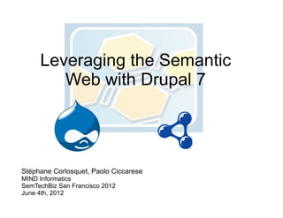 Leveraging the Semantic
        Web with Drupal 7




Stéphane Corlosquet, Paolo Ciccarese
MIND Informatics
SemTechBiz San Francisco 2012
June 4th, 2012
 