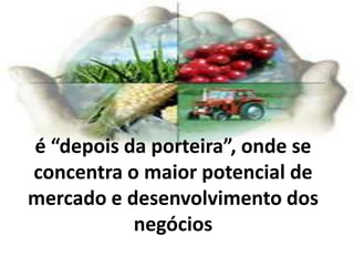é “depois da porteira”, onde se
concentra o maior potencial de
mercado e desenvolvimento dos
           negócios
 