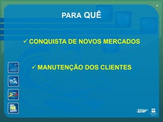 PARA  QUÊ CONQUISTA DE NOVOS MERCADOS MANUTENÇÃO DOS CLIENTES 