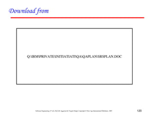 120
Software Engineering (3rd ed.), By K.K Aggarwal & Yogesh Singh, Copyright © New Age International Publishers, 2007
Q:IRMPRIVATEINITIATIATIQAQAPLANSRSPLAN.DOC
$
$
$
$
 