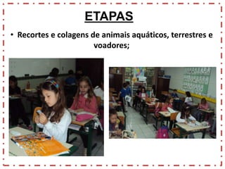ETAPAS
• Recortes e colagens de animais aquáticos, terrestres e
voadores;

 