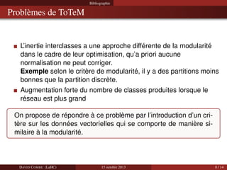 Bibliographie

Problèmes de ToTeM

L’inertie interclasses a une approche différente de la modularité
dans le cadre de leur...