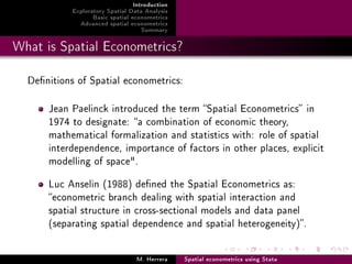 slides Spatial Econometrics Methods using Stata | PDF