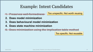 Example: Intent Candidates
2. Does model minimization
3. Does behavioural model minimization
4. Does state machine minimiz...