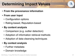 Determining Impact Values
 ●   From the provenance information
 ●   From user input
     ●   Configuration options
     ● ...
