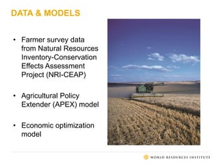 DATA & MODELS
• Farmer survey data
from Natural Resources
Inventory-Conservation
Effects Assessment
Project (NRI-CEAP)
• Agricultural Policy
Extender (APEX) model
• Economic optimization
model
 