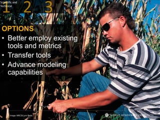 Scientific and
Technical
OPTIONS
• Better employ existing
tools and metrics
• Transfer tools
• Advance modeling
capabilities
Image: NRCS/Lynn Betts
 