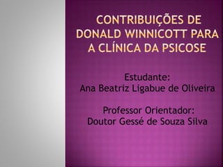 Estudante:
Ana Beatriz Ligabue de Oliveira
Professor Orientador:
Doutor Gessé de Souza Silva
 