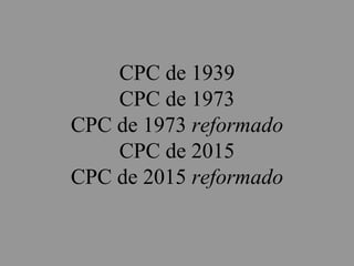 CPC de 1939
CPC de 1973
CPC de 1973 reformado
CPC de 2015
CPC de 2015 reformado
 