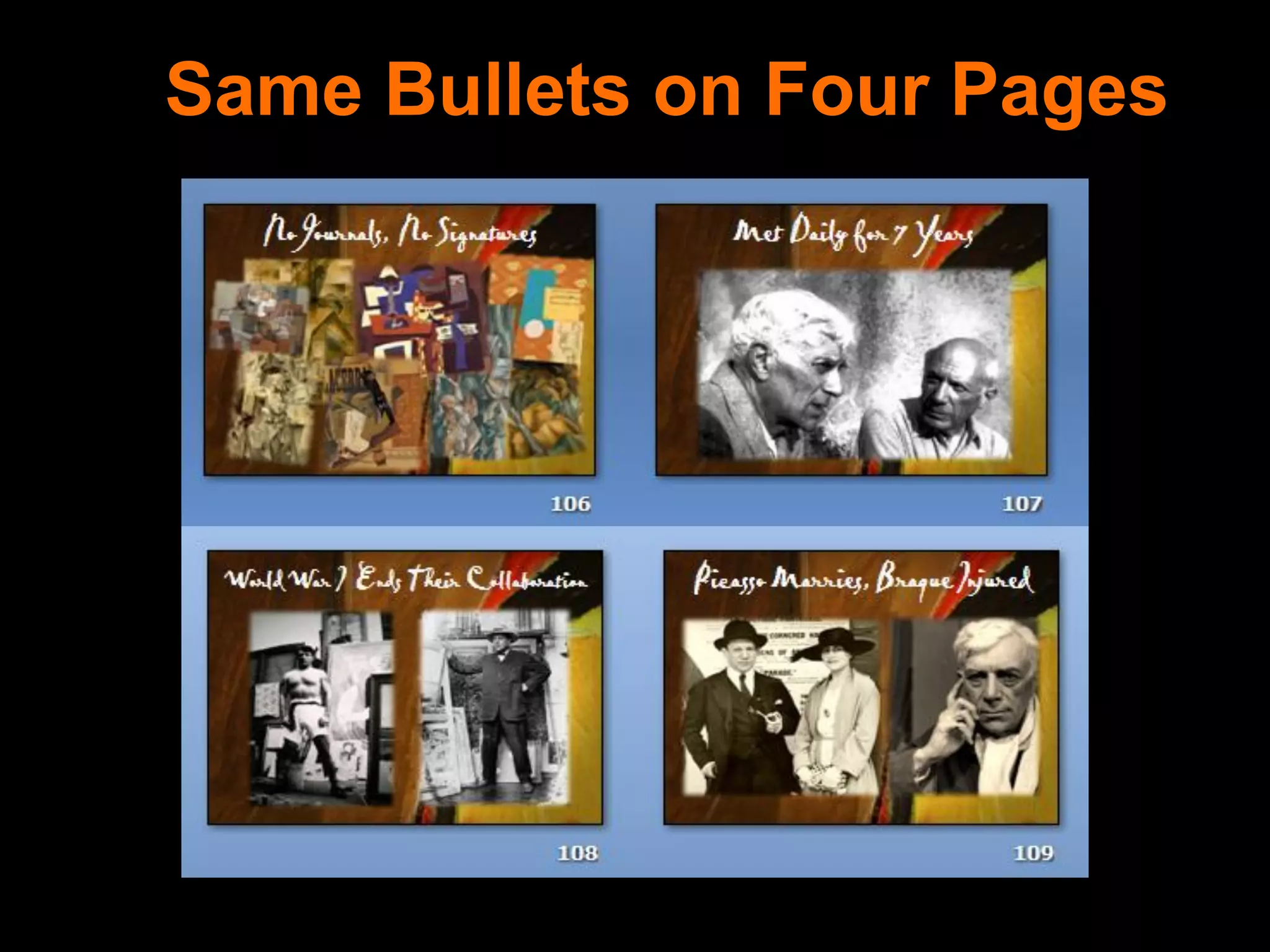 Same Bullets on Four Pages
 