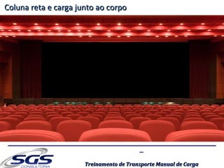 ......
Treinamento de Transporte Manual de CargaTreinamento de Transporte Manual de Carga
Coluna reta e carga junto ao corpoColuna reta e carga junto ao corpo
 