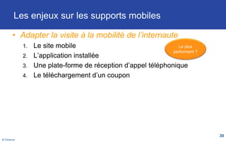 B Florence
Les enjeux sur les supports mobiles
• Adapter la visite à la mobilité de l’internaute
1. Le site mobile
2. L’ap...