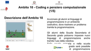Tecnologie associate:
Ambito 10 - Coding e pensiero computazionale
(2/5)
Approcci pedagogici:
Computational thinking, crit...