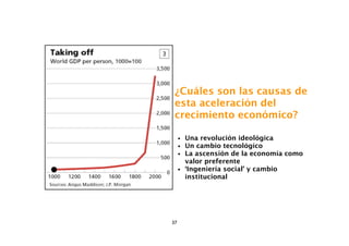 ¿Cuáles son las causas de
 esta aceleración del
 crecimiento económico?

 • Una revolución ideológica
 • Un cambio tecnológico
 • La ascensión de la economía como
     valor preferente
 •   ‘Ingeniería social’ y cambio
     institucional




37
 