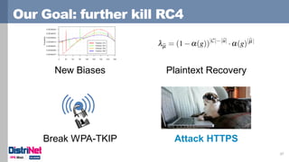 Our Goal: further kill RC4
37
New Biases Plaintext Recovery
Break WPA-TKIP Attack HTTPS
 