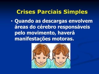 Crises Parciais Simples
• Quando as descargas envolvem
  áreas do cérebro responsáveis
  pelo movimento, haverá
  manifestações motoras.
 