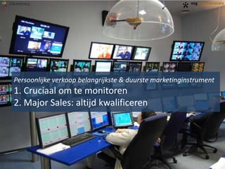 Persoonlijke verkoop belangrijkste & duurste marketinginstrument

1. Cruciaal om te monitoren
2. Major Sales: altijd kwalificeren

 