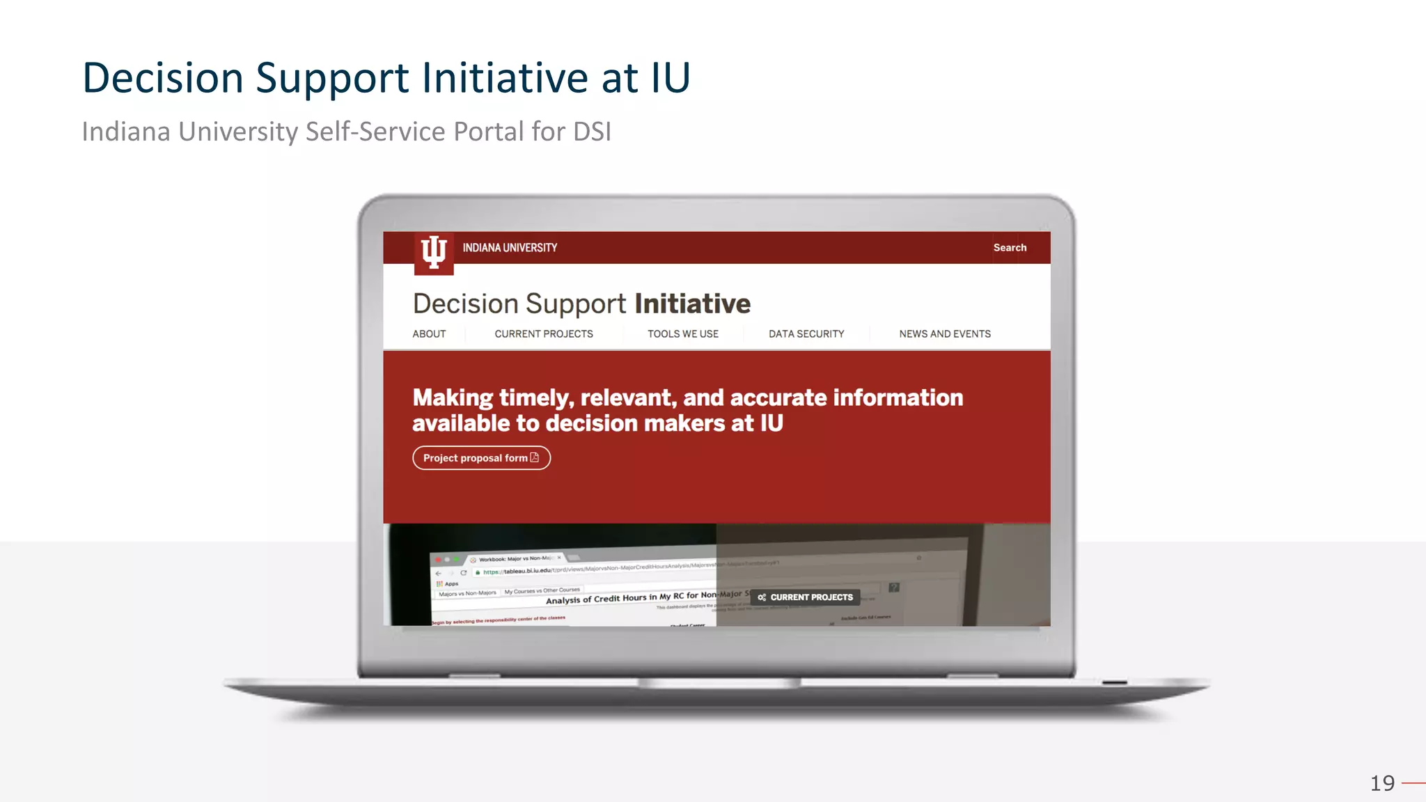 19 Decision Support Initiative at IU Indiana University Self-Service Portal for DSI 