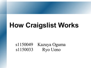 How Craigslist Works
s1150049 Kazuya Oguma
s1150033 Ryo Ueno
 
