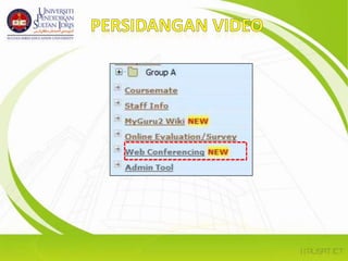 Latihan/tugasanKemudahan untuk memuat naik latihan / tugasan kepada pelajarPelajar boleh menghantar kembali latihan / tugasan yang telah disiapkan sama ada secara atas talian atau luar talian